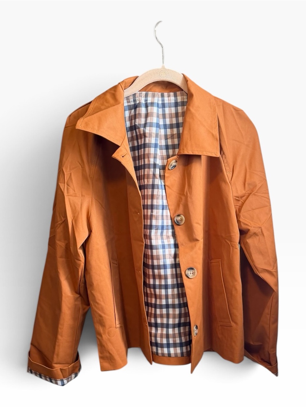 Women's Caramel Trench Coat with Plaid Lining